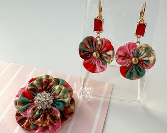 NEW Summery floral accessories | Red and pink tones | Flower lovers gift | Light to wear | Japanese fabric