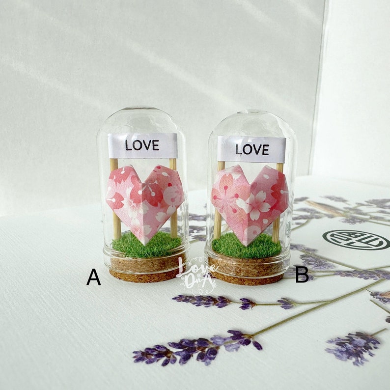 3D origami heart in a glass dome cherry blossom hearts Symbol of love Cute Japanese paper art gift Love image 7