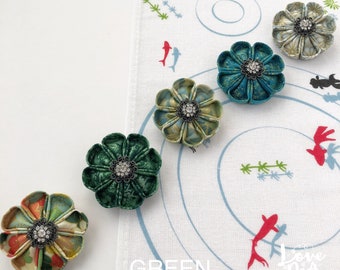 GREEN Japanese fabric - Best Seller - Eve - Flower - Brooch pin - Origami - Light to wear - Handmade - Gift for her