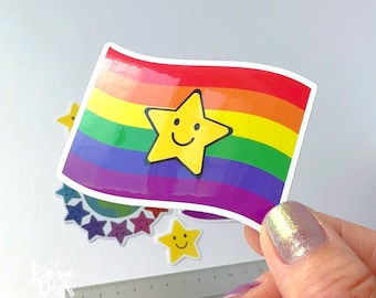 STICKER | Pride | Rainbow flag | Vinyl | Durable die cute sticker | Laptop decal | Water bottle decal | Happy star