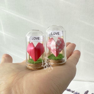 3D origami heart in a glass dome cherry blossom hearts Symbol of love Cute Japanese paper art gift Love image 10