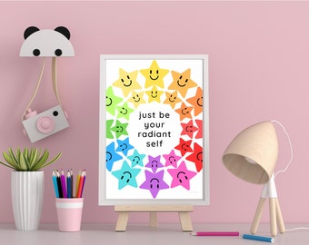 DIGITAL PRINT | Happy stars | Just be your radiant self | Rainbow room decor | Brighten your home | Print straightaway