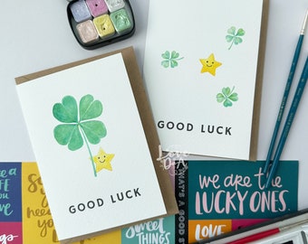 Four leave clover | Good luck card | Printed watercolour art | Inspired by Origami Lucky stars