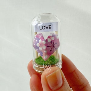 3D origami heart in a glass dome cherry blossom hearts Symbol of love Cute Japanese paper art gift Love image 4