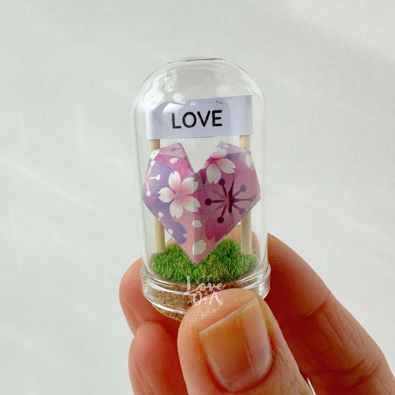 3D origami heart in a glass dome cherry blossom hearts Symbol of love Cute Japanese paper art gift Love image 4