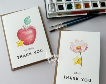 Flower and Apple Cards | Printed watercolour art | Inspired by Origami Lucky stars | Teacher’s card | Thank you