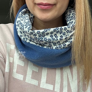 Indigo Japanese snood Infinity scarf Fleece lined Comfortable Japanese style Cotton Suitable all weather image 3