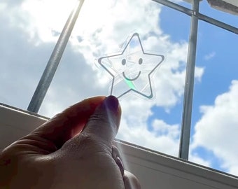 SUNCATCHERS | Rainbow colours | Window sticker | Window art | Window decals | Happy star | Shiny origami star | Home decor