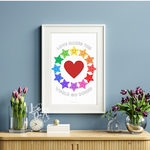 STAMPA DIGITALE / Stelle felici / L'amore fa girare il mondo / Arredamento della stanza arcobaleno / Illumina la tua casa / Stampa subito