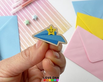 Fold your worries PAPER PLANE brooch card | Send those worries away |Wooden badge pin | Send a gift with your card | Brooch lover | BFF gift