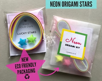 NEON Origami lucky stars | Make your own | Paper stars | Eco friendly packaging | How to kit | Paper stars