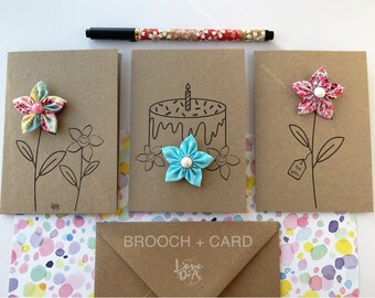 MIX and MATCH flower brooch and choice of card | Send a gift with your card | Flower lover | Brooch lover | BFF gift