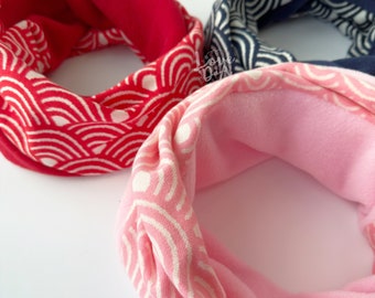 Trendy WAVE snood | Limited edition |  Infinity scarf | Fleece lined | Comfortable | Japanese style | Cotton | Suitable all weather