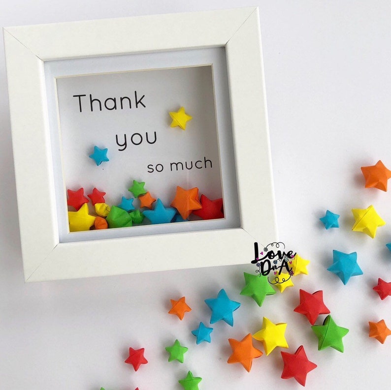 Handmade gift Origami lucky star Teacher/'s Gift Thank you gift Rainbow stars Moving stars Box frame