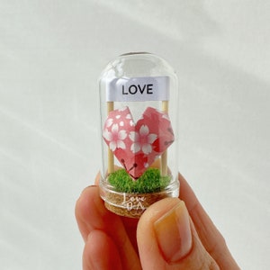 3D origami heart in a glass dome cherry blossom hearts Symbol of love Cute Japanese paper art gift Love image 5