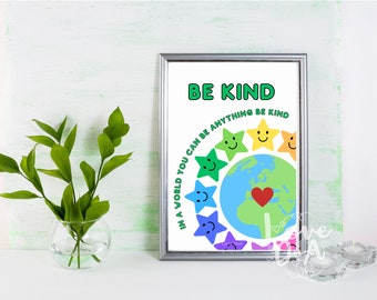DIGITAL A4 PRINTOUT | Happy stars room decor  | Be kind | Positive phrase | Empowering quote | A4 framed art | Printable from home
