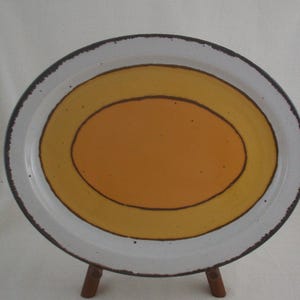 Stonehenge Midwinter Sun platter white with orange, yellow & brown, 1970-80&#39;s Made in England