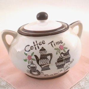 Vintage Sugar bowl coffee time tea time just half a cup white brown 1950s