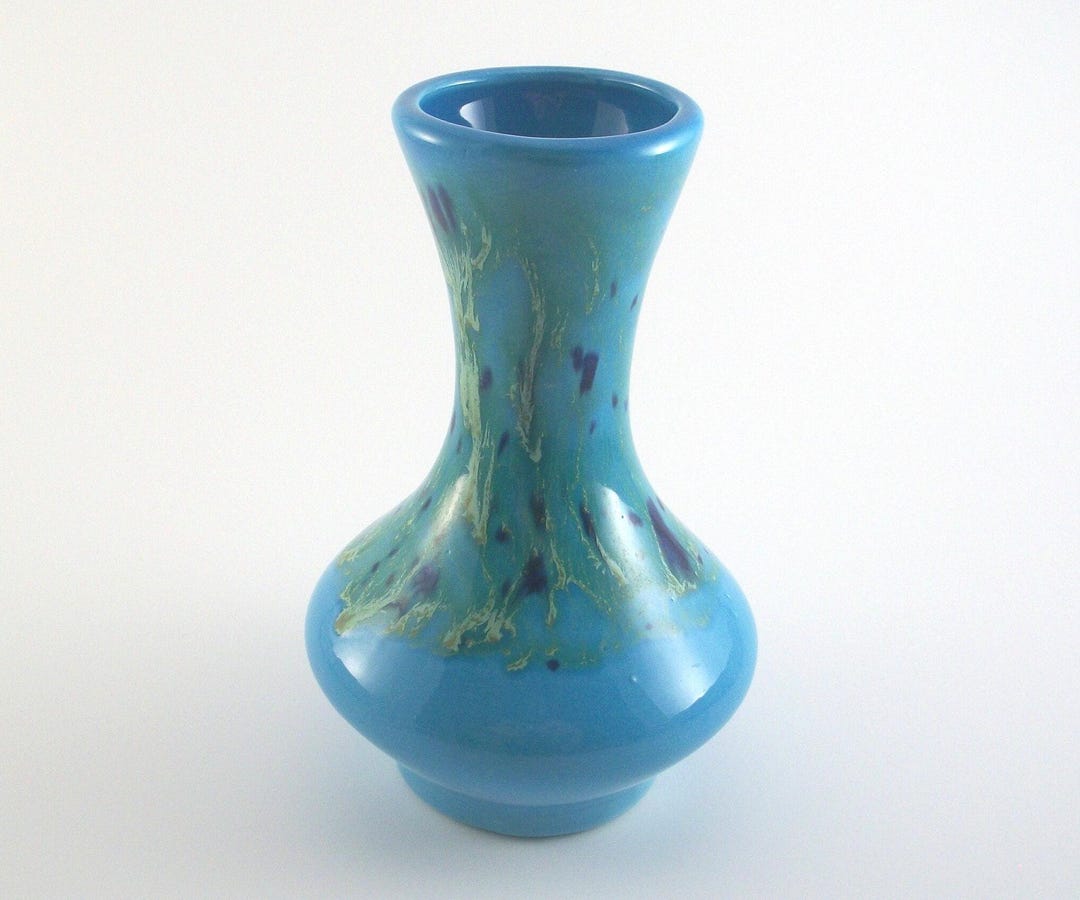 Vintage Bar Harbor Pottery Vase, Pottery Drip Glaze Blue Green Bud Vase ...
