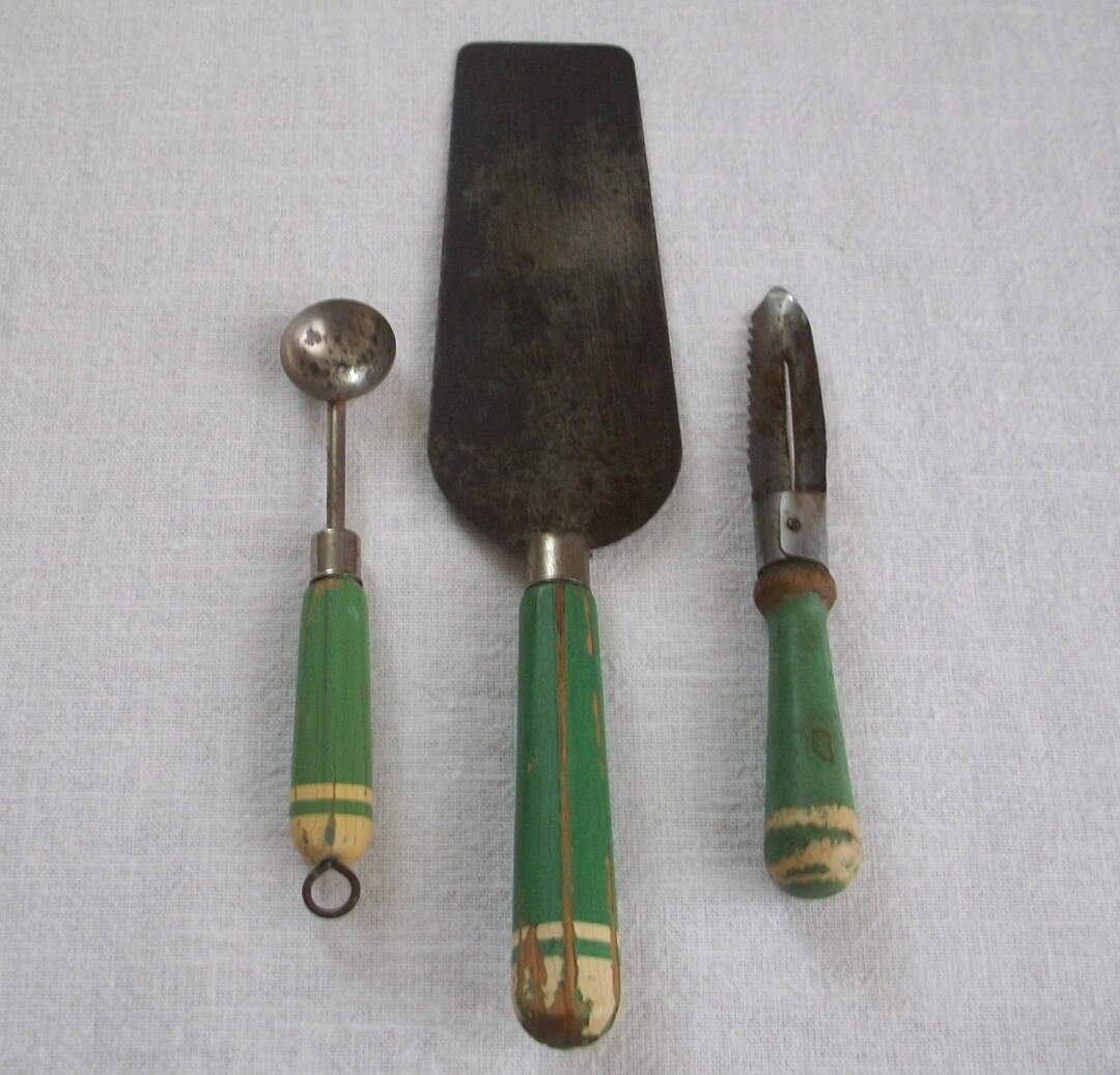 Green Handled Kitchen Utensils Spatula Peeler Melon Baller Etsy