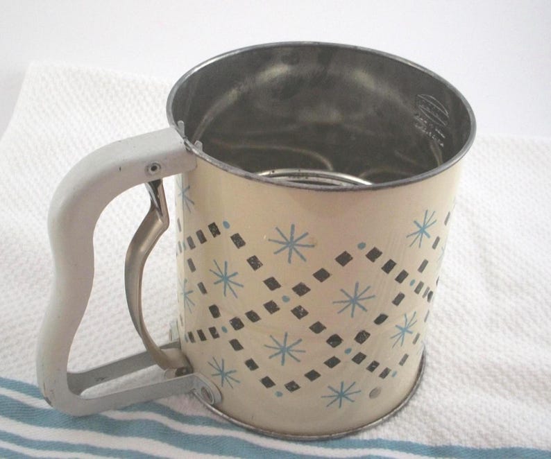 Sifter Colored Vintage Flour Sifter Turquoise Atomic Starburst Pattern Androck Made in ...
