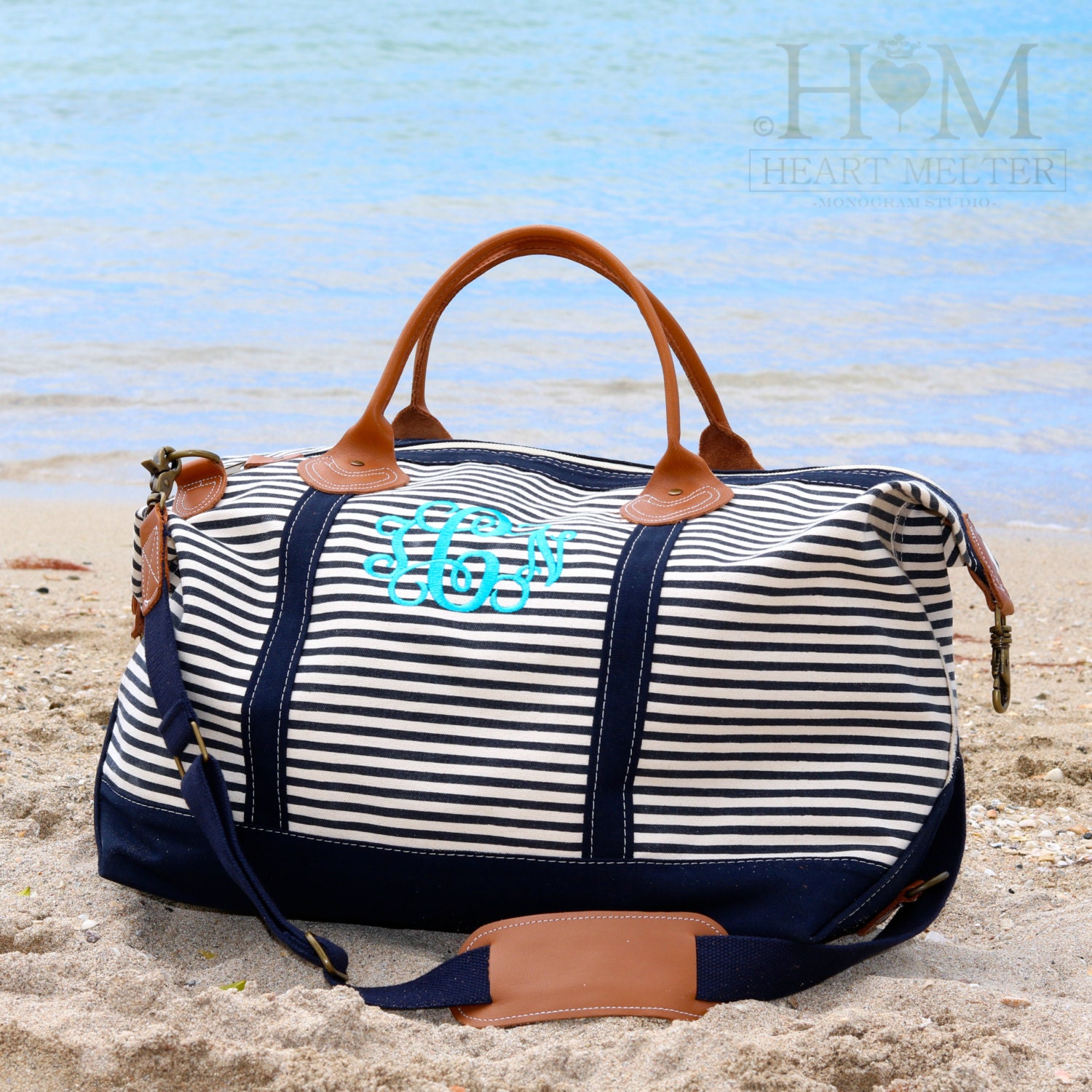 Striped Cotton Duffle Bag, , monogrammed by Initially London