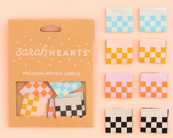 Checkerboard Multipack Labels, Sew-In Labels for Handmade Projects, Colorful Woven Sewing Labels, Sarah Hearts Labels, Sewing Notions
