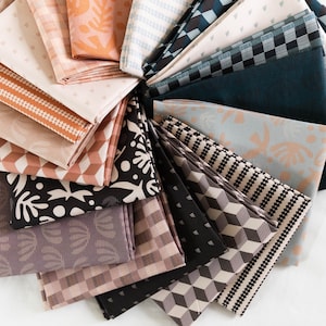 Duval fabric bundle, 18-fabric bundle designed by Suzy Quilts for Art Gallery Fabrics, Modern quilt bundle, Blue Lavender Peach, 10" Precuts