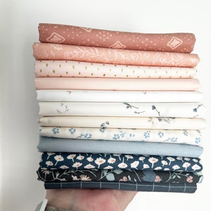 Dusty Peach and Blue Fabric Bundle, Quilters Curated Bundle, Quilting Cotton, Fabric Yardage, Slate, Dusty Blue, Cream, Peach florals