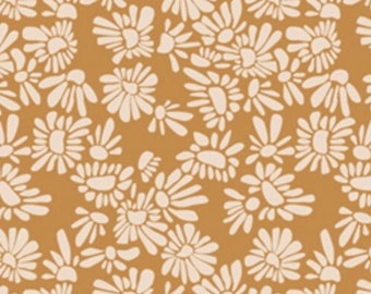 Modern Floral Fabric, Tiny Meadow Queen Bee, Evolve by Suzy Quilts for Art Gallery Fabrics, Gold and Cream Quilting Cotton, Fabric Yardage