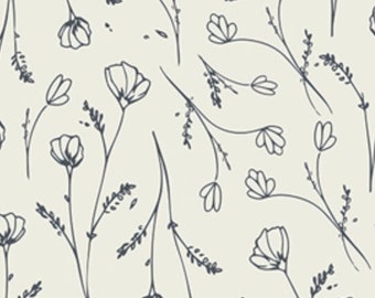 Neutral Hand Drawn Wildflowers Fabric, Gayle Lorraine by Elizabeth Chappell for Art Gallery Fabrics, Quilting Cotton, Fabric Yardage