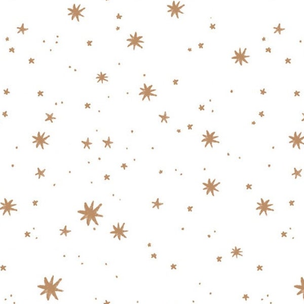 Gold Stars on White Fabric, La Luna by Rae Ritchie for Dear Stella, Quilting Cotton, Fabric Yardage, Baby Quilt Fabric, Kids Room Fabric