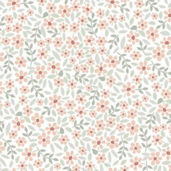 Spring Floral on White, White Periwinkles, Return of the Jete by Dear Stella, Quilting Cotton, Fabric Yardage