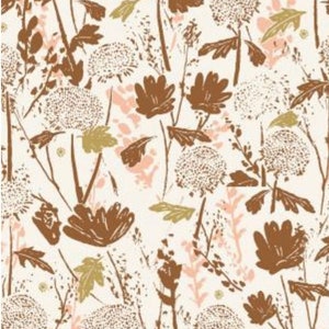 Pink Gold Rust and Cream Floral Fabric, Wander Field Auburn, Summer Folk Collection by Lissie Teehee for Cotton+Steel, Quilting Cotton