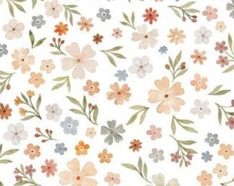 Spring Floral in White by Nina Stajner for Dear Stella, Forest Dreams, Pastel Floral Baby Quilt Fabric, Quilting Cotton, Fabric Yardage