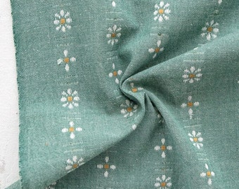 Woven Daisies in Spring Green, Forest Forage by Fableism, Floral Yarn Dyed Woven, Quilting Cotton, Fabric Yardage, Apparel Fabric