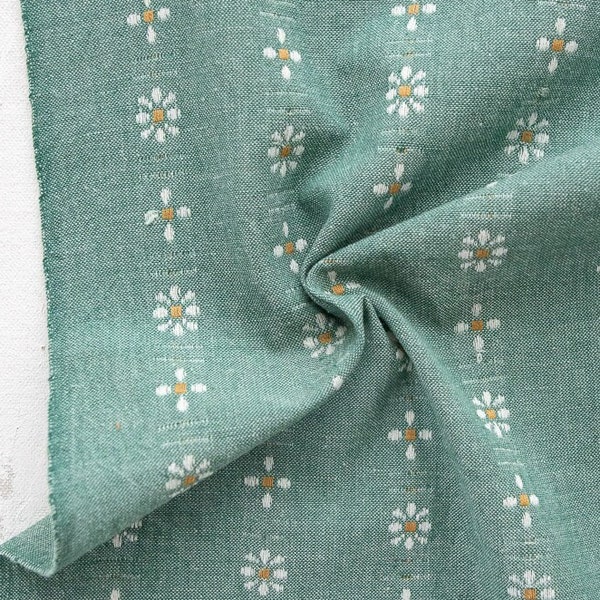 Woven Daisies in Spring Green, Forest Forage by Fableism, Floral Yarn Dyed Woven, Quilting Cotton, Fabric Yardage, Apparel Fabric