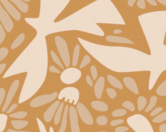 Floral Cotton Flannel Fabric, Cream Taupe Gold, Art Gallery Fabrics