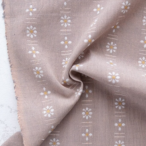 Woven Daisies in Dove Beige, Forest Forage by Fableism, Floral Yarn Dyed Woven, Quilting Cotton, Fabric Yardage, Apparel Fabric