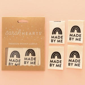 Made By Me Organic Cotton Labels 8-pack, Sew-In Labels for Handmade Projects, Woven Sewing Labels, Sarah Hearts Labels, Sewing Notions