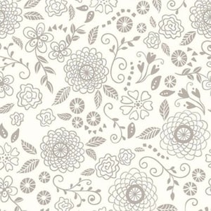 Gray and Cream Flowers and Leaves Fabric, Hush Hush 2 Best Buds by Heather Peterson for Riley Blake Designs, Cotton Fabric Yardage