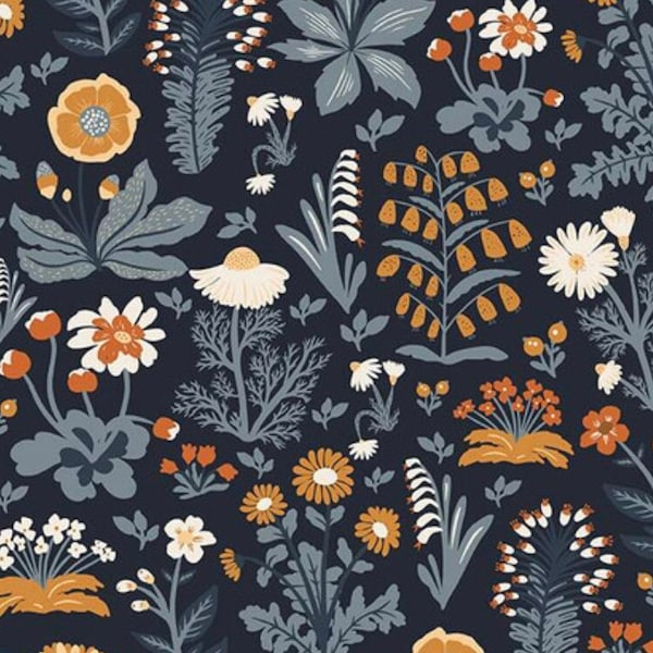 Vintage Inspired Garden Floral, Florentine Dearle Main by Danelys Sidron for Riley Blake Designs,Navy Blue Quilting Cotton, Fabric Yardage