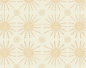 Hand Drawn Sun Fabric, Cream Solar Beams, Reflections by Vicky Yorke for Camelot Fabrics, Tan and Cream Quilting Cotton, Fabric Yardage