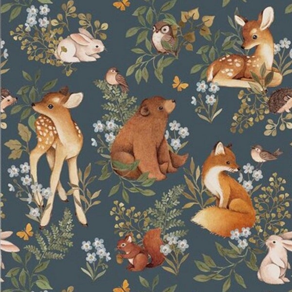 Woodland Forest Stories, Bear Deer Foxes Rabbits Squirrels, Nina Stajner for Dear Stella, Little Forest, Baby Quilt Fabric, Nursery Fabric