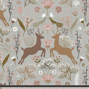 Floral Woodland Quilting Cotton, Woodlandia Hemp Botanist by Katarina Roccella for Art Gallery Fabrics, Blush Gray Umber Fabric Yardage