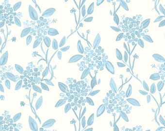 Blue Hydrangeas on Cream Fabric,  Portsmouth Main Cloud C12910-CLOUD by Amy Smart for Riley Blake Designs, Quilting Cotton, Fabric Yardage