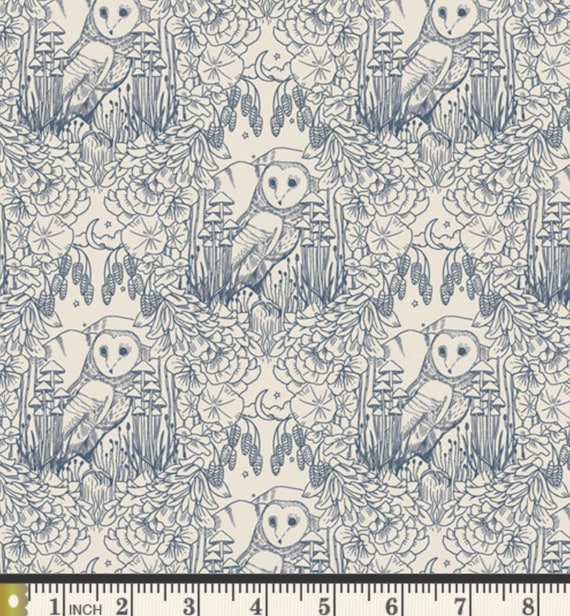 Forest Owls Fabric, Moonlit Guardian Sky by Katie O' Shea for Art Gallery Fabrics, Quilting Cotton, Fabric Yardage