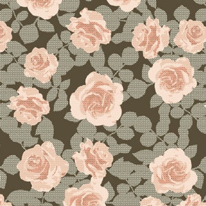Maybelle&#39;s Stitches by Bonnie Christine for Art Gallery Fabrics, Her and History, Cream Pink Blush Olive Green Roses, Quilt Fabric Yardage