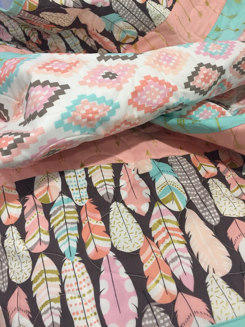Aztec Arrows Feathers Baby Quilt Boho Baby Quilt Baby Girl Etsy