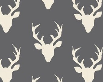 Charcoal Gray Deer Silhouette, Buck Forest Moonstone, Hello Bear, Bonnie Christine, Art Gallery Fabrics, Quilting Cotton, Fabric Yardage